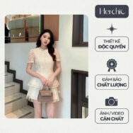 Set ren Hera áo kiểu ren dáng peplum phối quấn váy lưới Herchic 5